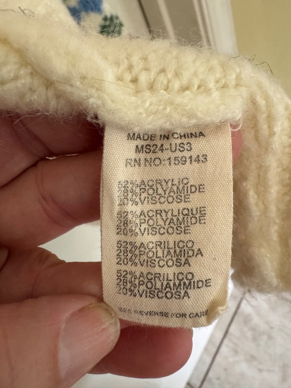 FRNCH Fairisle Long Sleeve Cream Open Cardigan Sweater One Size Fits All - Picture 7 of 7